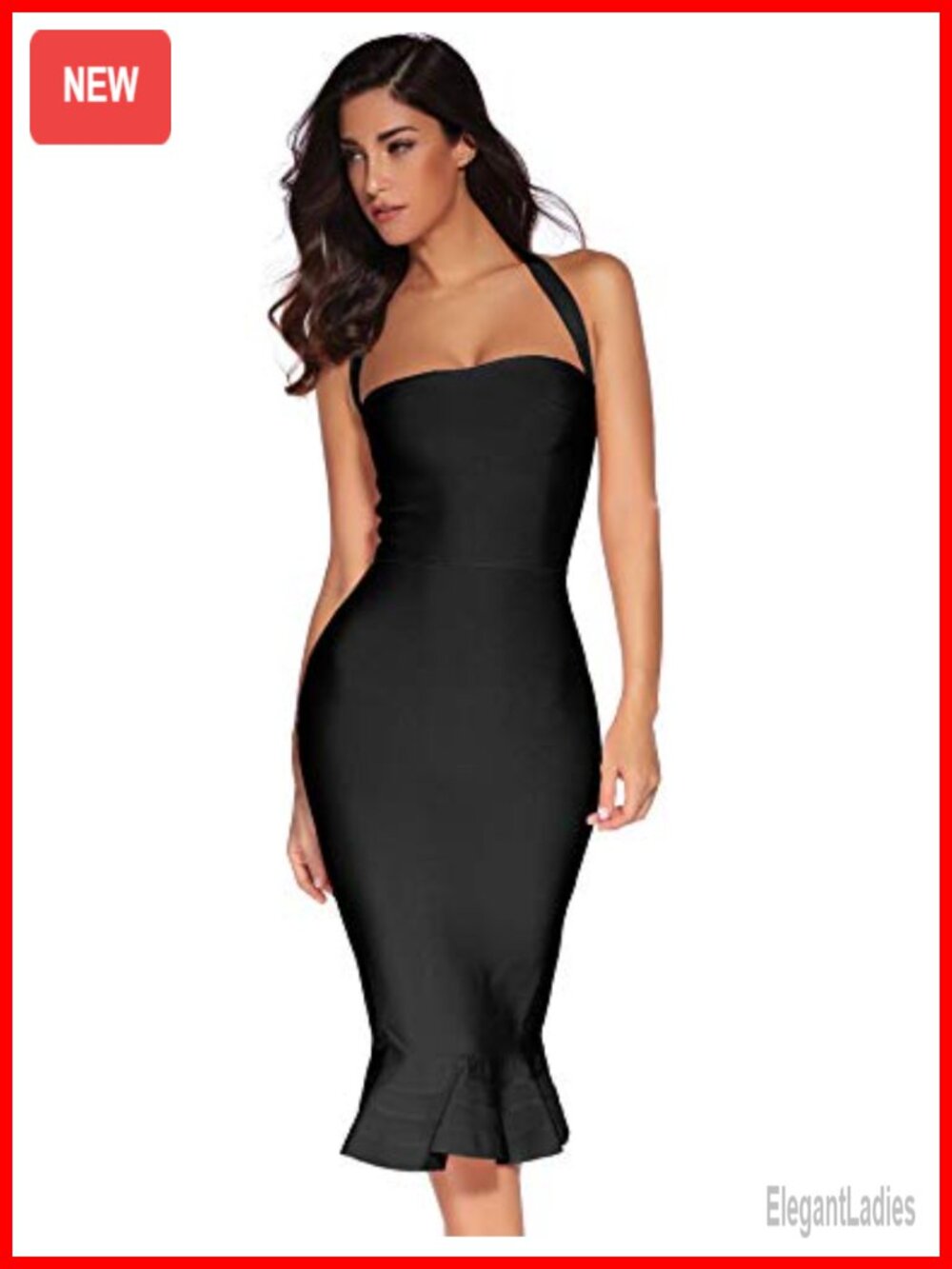 Bandage Bodycon Halter Fishtail Midi Dress Party Wedding Guest